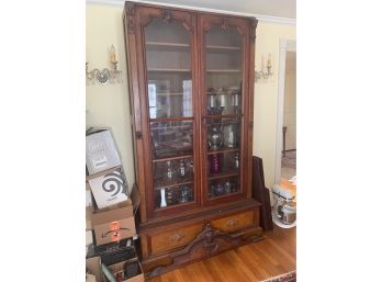 2 Drawer Walnut Bookcase 80 Inches Tall With Crest. 51 Inches Wide