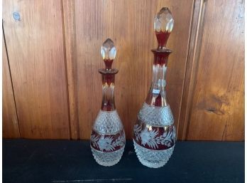 Lot Of Cranberry  Bohemian Stemware Including 2 Decanters