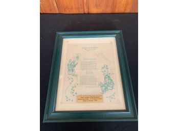 John F Kennedy Printed Irish Poem - Signed As Senator In 1959- With Cert Of Authenticity