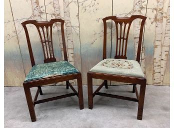 Pr Of Davenport Side Chairs - One With Needlepoint Seat.