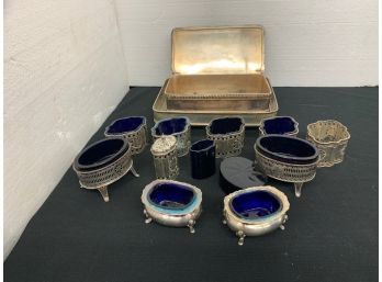 Large Lot Of Silver Plate With Blue Inserts