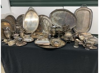 Table Lot Of Silver Plate