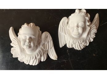 2 Small Chalk White Angel Wall Plaques