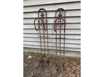 Pair Of Fleur De Lis Iron Garden Hose Holder - 48 Inches Of Which 12 Inches Can Be Below Ground