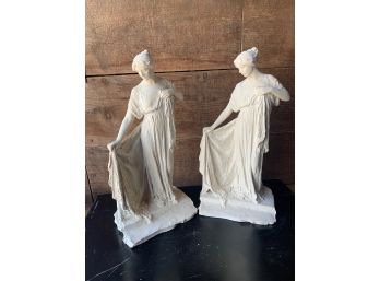 Pair Of Chalk Classic Lady Figures - 16 Inch