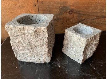 2 Small Granite Planters- 4 & 5 Inches