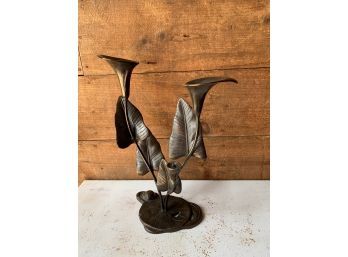 Bronze Finish Trumpet Flower Sculpture - 16 Inches