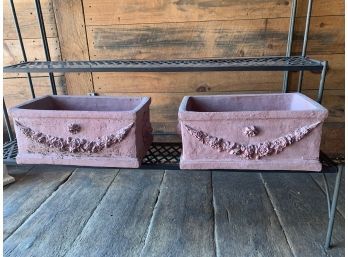 Pair Of Cement Planters - 9x17