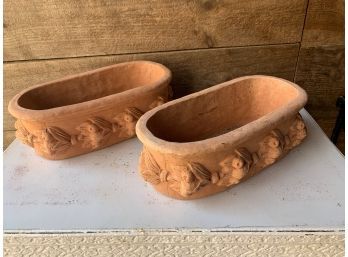 Pair Of Terra-cotta Oval Planters 13 Inches