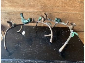 2 Interesting Metal Bird Decorated Candle Holders