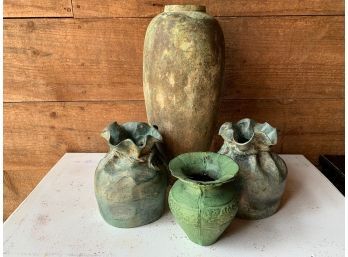4 Verdigris Vases Including One Pair - Tallest Is 15 Inches