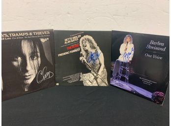 3 Signed Record Albums Cher-barbra Streisand-bette Midler.