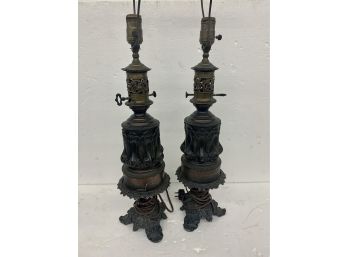 Pr Of 18 Inch Bronze Style Lamps