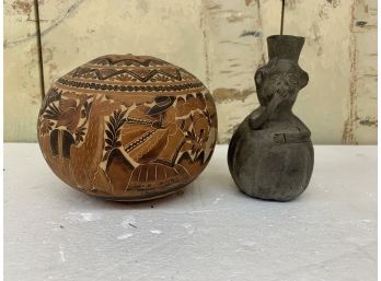 Decorated Gourd And Figural Vase