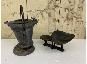 Tilting Rams Head Water Pitcher And Iron Scale