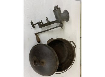 Cast Iron Pot And Universal Meat Grinder