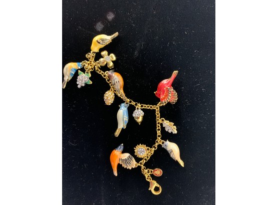 Wonderful Bird Theme Gold Tone Charm Bracelet