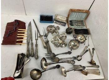 Lot Of Silver Plate And Scrap Sterling Candle Holders