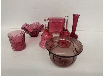 Lot Of Mostly Cranberry Glass