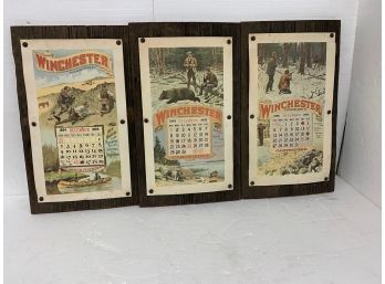 Three Winchester Advertising December Calendars Mounted On Barnboard