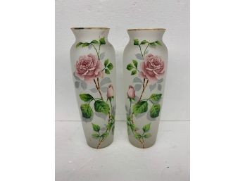 Pair Of 15 Inch Clam-broth  Bristol Vases