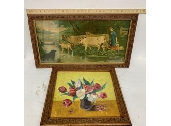 Painting And Print In Decorative Oak Frames