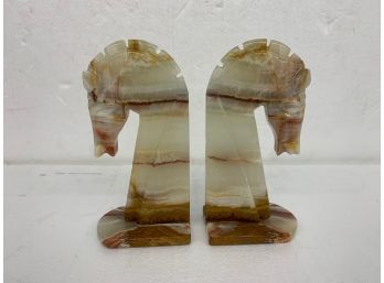 Alabaster Horse Head Bookends - 8.5 Inches