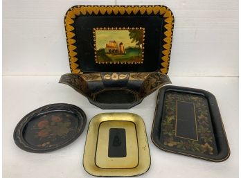 Lot Of Five Pieces Of Toleware