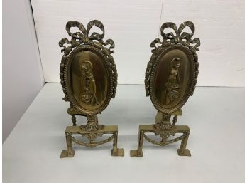 Brass French Style Andirons  -  16 Inch Tall - 19 Inch Deep
