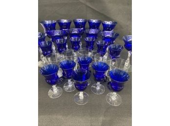Large Lot Of Cobalt Stemware Tallest Is 8 Inches