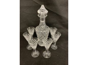 Lismor Decanter With Six Wine Glasses 6 Inch. - One With Rim Chip