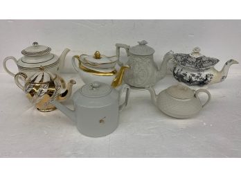 Lot Of Early Coffee And Tea Pots Including Small Salt Glaze - Some With Condition Issues.