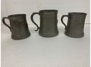 Three Glass Bottom Pewter Mugs