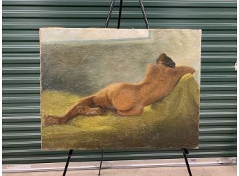 Early Oil On Canvas Of Nude -  Portrait Painting On Back Of Canvas - 18x24