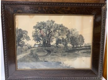 Large Signed 1904 Etching  In Oak Frame - 28x36