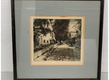 Street In Provincetown Signed Etching - Leonard H Mersky  9x9.5