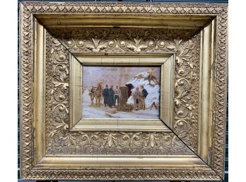 Early Signed Oil On Board In Ornate Gold Frame - 3.5x5 - 10x12 Framed