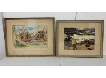 Lot Of Two - A Signed Watercolor , John Whorf Print