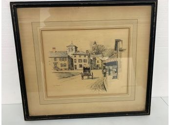 Signed Street Scene  In Plymouth Mass - In Foster Brothers 17.5x20 Frame
