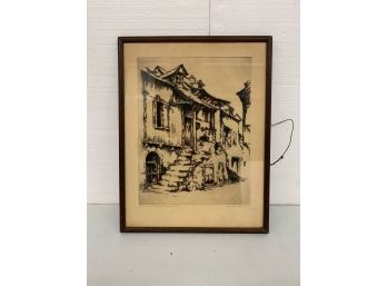 Old Farmhouse France Signed Etching- Donald F Witherstine. 10.5x13.5
