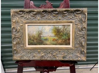 Signed Oil On Canvas 6x14 In Ornate Frame