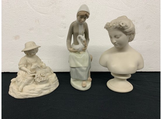 2 Parian Figurines And One Llardo (not Marked )