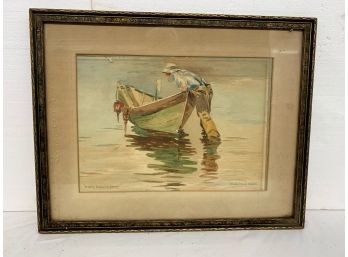 Watercolor Of Fisherman Signed Mildred Howland Brooks And Rhoda Holmes Nichols