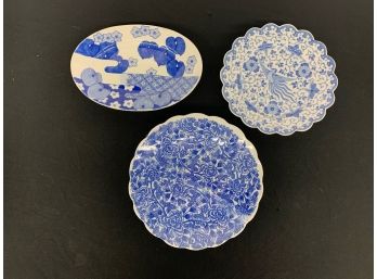 3pcs Asian Porcelain  Blue Decoration
