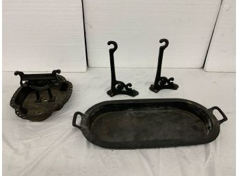 4 Pcs Of Iron Including Boot Scrapper And Barn Hooks
