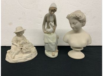 2 Parian Figurines And One Llardo (not Marked )
