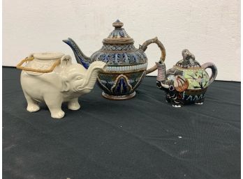 3 Small Teapots Including 2 Interesting Elephant Pots