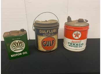 3 Vintage Decorative Motor Oil Cans