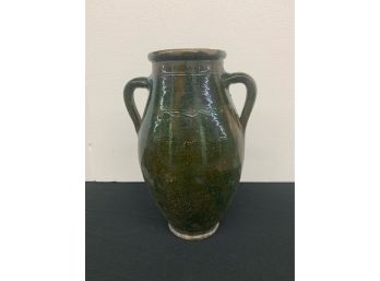 15 Inch Redware Pot With Green Glaze