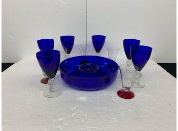 Lot Of Cobalt And Ruby Glass Goblets
